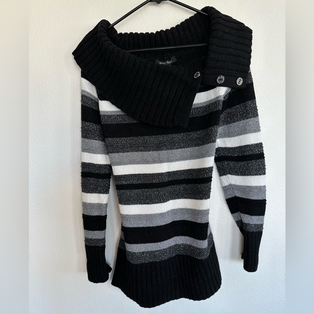 White House Black Market Black and Gray Striped Sweater